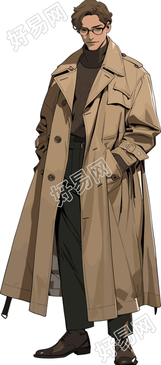 美拉德风衣男子短发帅气插画