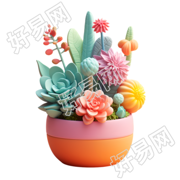 多肉盆栽3D插画