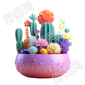 仙人掌盆栽可商用透明背景素材