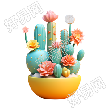 仙人掌盆栽创意插图设计