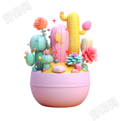 仙人掌盆栽插画设计元素