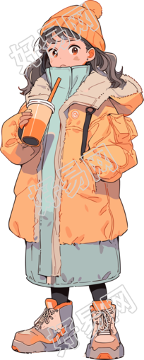 喝奶茶的女生插画