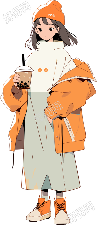 喝奶茶的女生插图
