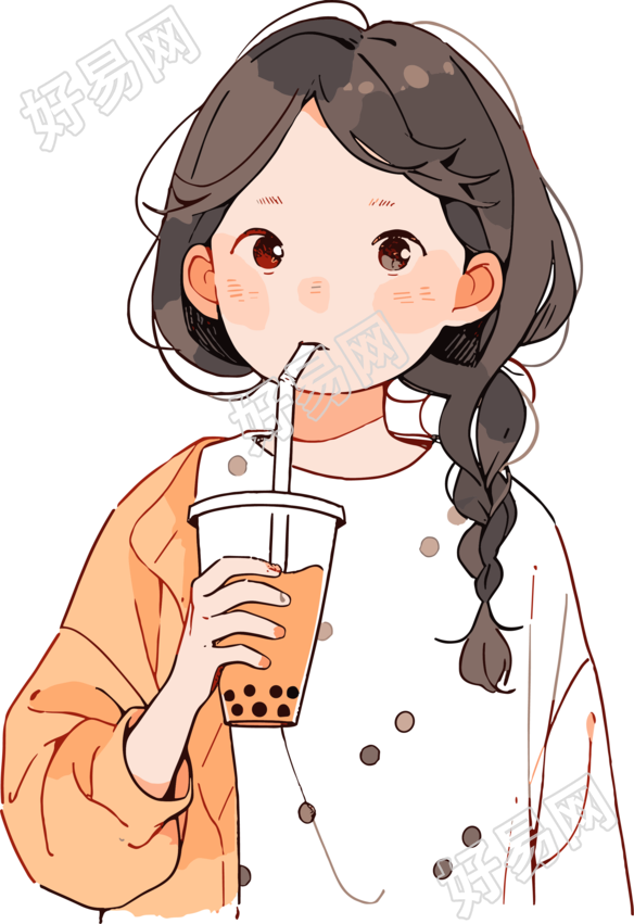 喝奶茶的女生创意设计插画