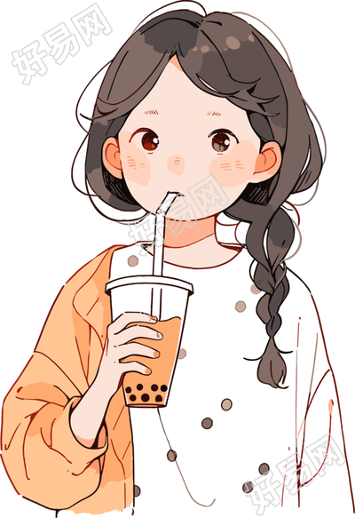 喝奶茶的女生创意设计插画
