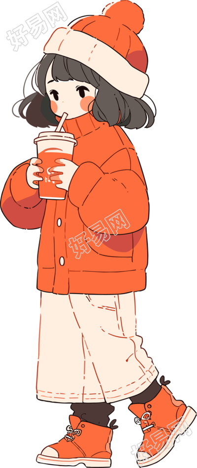 喝奶茶的女生简洁明亮插画