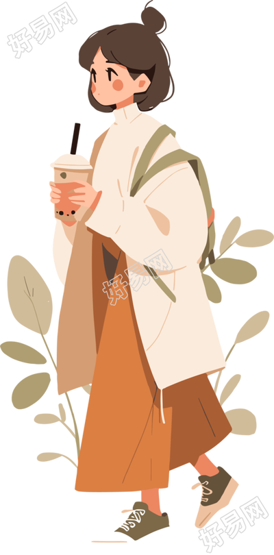 喝奶茶的女生商用素材