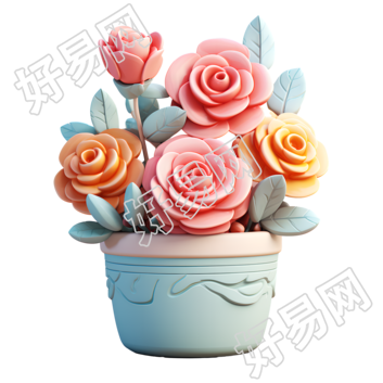 3D玫瑰花盆商用素材