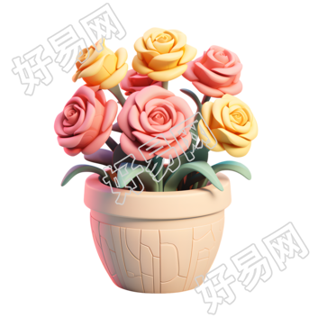 3D玫瑰花盆高清图形素材