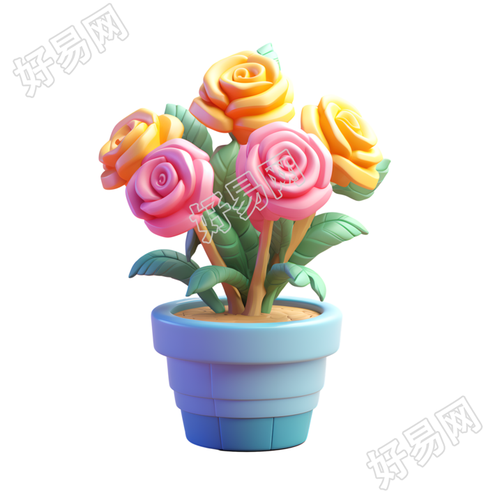 3D玫瑰花盆素材