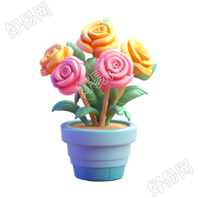 3D玫瑰花盆素材