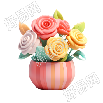 3D玫瑰花盆元素
