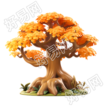 卡通大树秋天插画