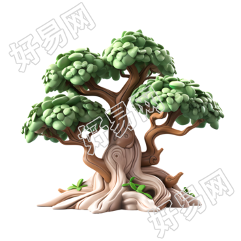 卡通大树3D插画