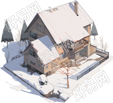 雪地小屋透明背景插画