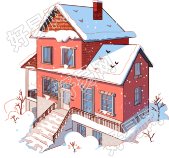 雪地小屋透明背景插图