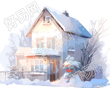 雪地小屋明亮插画素材
