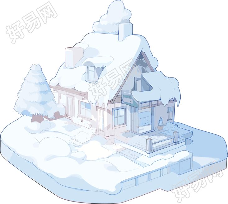 雪地小屋插画设计素材