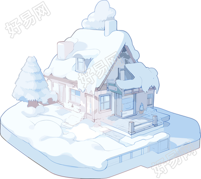雪地小屋插画设计素材