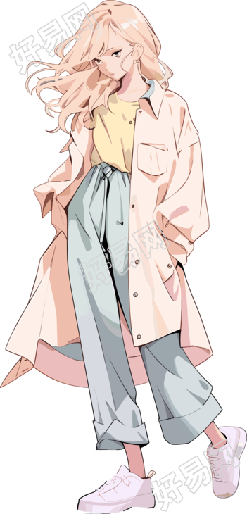 复古女生彩色插画PNG图形素材