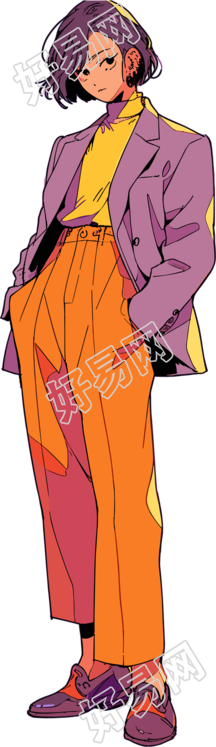 复古女生简约彩插女性商务套装素材