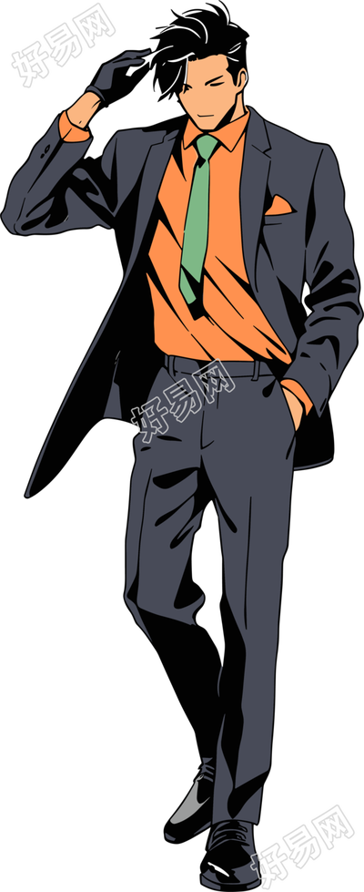 复古男生西服套装插画