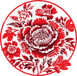 窗花剪纸红色牡丹插画