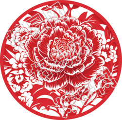 窗花剪纸精美的牡丹红色素材