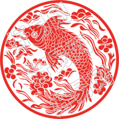 窗花剪纸唯美红色锦鲤素材