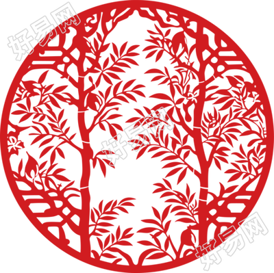窗花剪纸竹子扁平插图