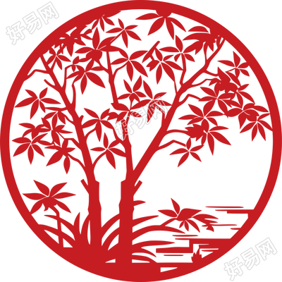 窗花剪纸简约大树素材