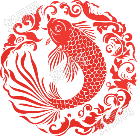 窗花剪纸红色锦鲤插图