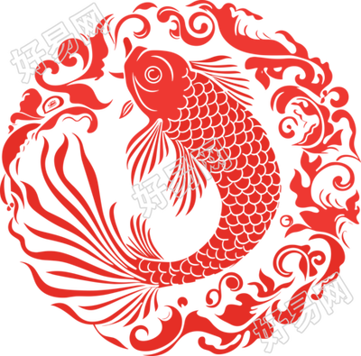 窗花剪纸红色锦鲤插图