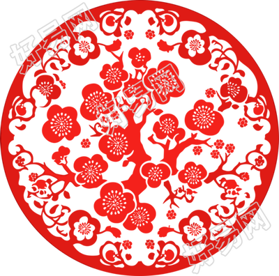 窗花剪纸梅花扁平化素材