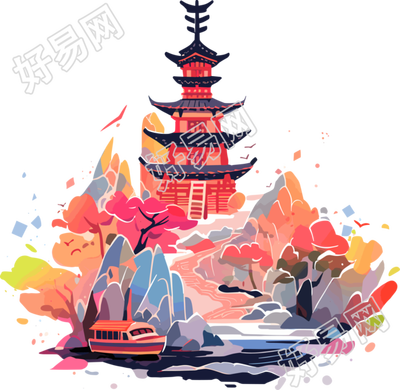 旅游风景极简设计插画