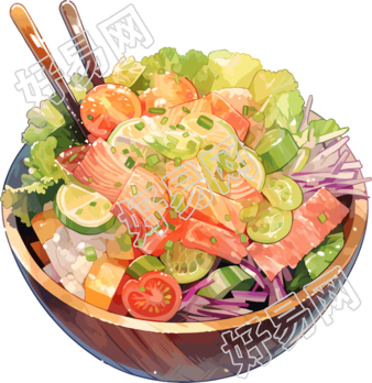 三文鱼盖饭插画素材