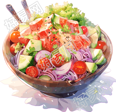 蔬菜沙拉手绘素菜插画