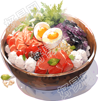 三文鱼盖饭鲜明插图