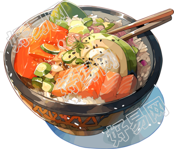 三文鱼盖饭色彩插画