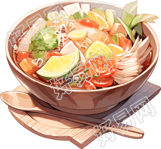 泰式汤面手绘插画图案