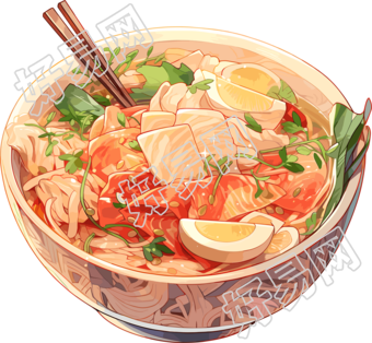 泰式汤面彩色素描绘画素材