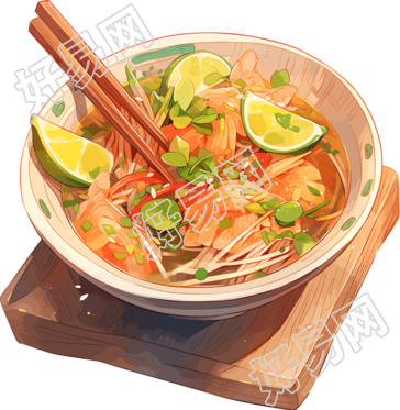 泰式汤面手绘插画素材