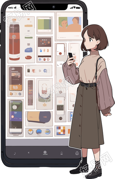 手机购物女孩PNG图形素材