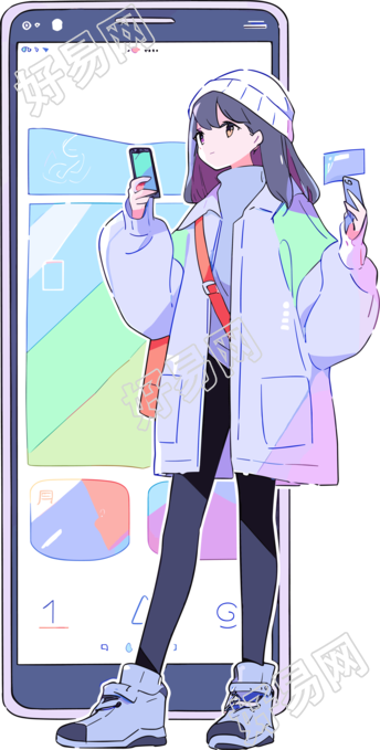 手机购物女孩简约风格素材