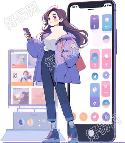手机购物女孩PNG素材