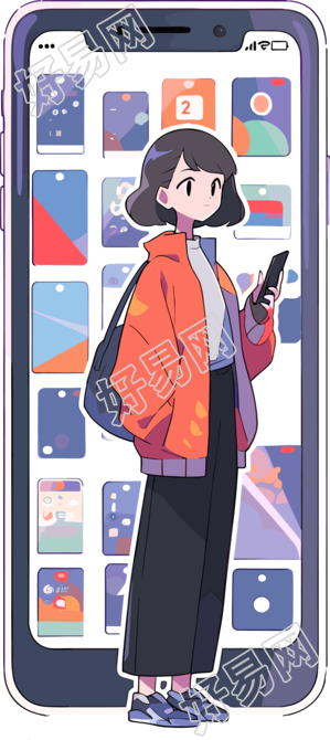 手机购物女孩时尚商业插画