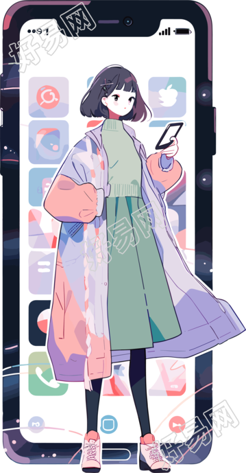 手机购物女孩高清插画设计素材