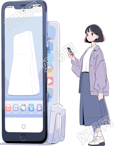 手机购物女孩可商用PNG素材