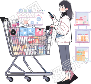 手机购物女孩简洁时尚插图