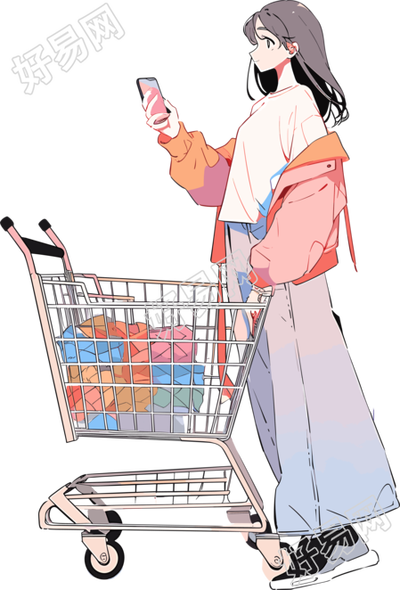 手机购物女孩创意设计素材